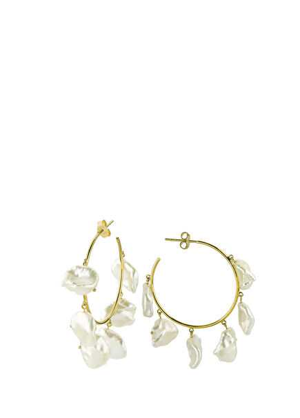 Pearl Medium Length Hoop Shaped Women's Gold Earri